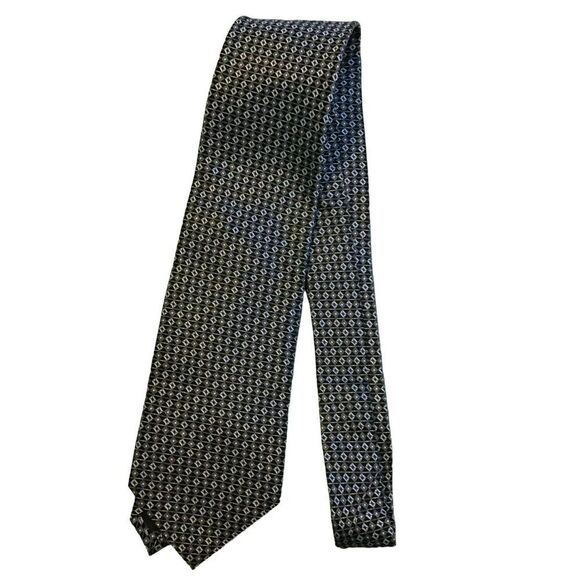 5/$10 Morris 58" Silk Geometric Tie - Black & Silver - Picture 1 of 5